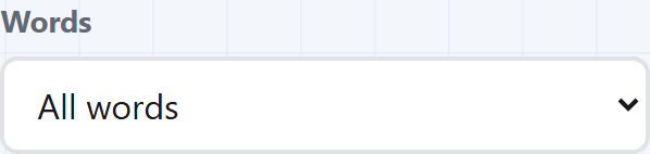 The Words picker above the games, set to All words